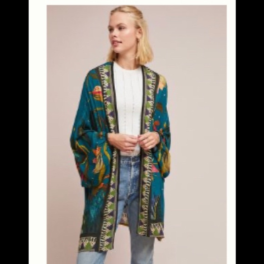 NWT Anthropologie Scarlet Statement Kimono in Blue Motif One Size